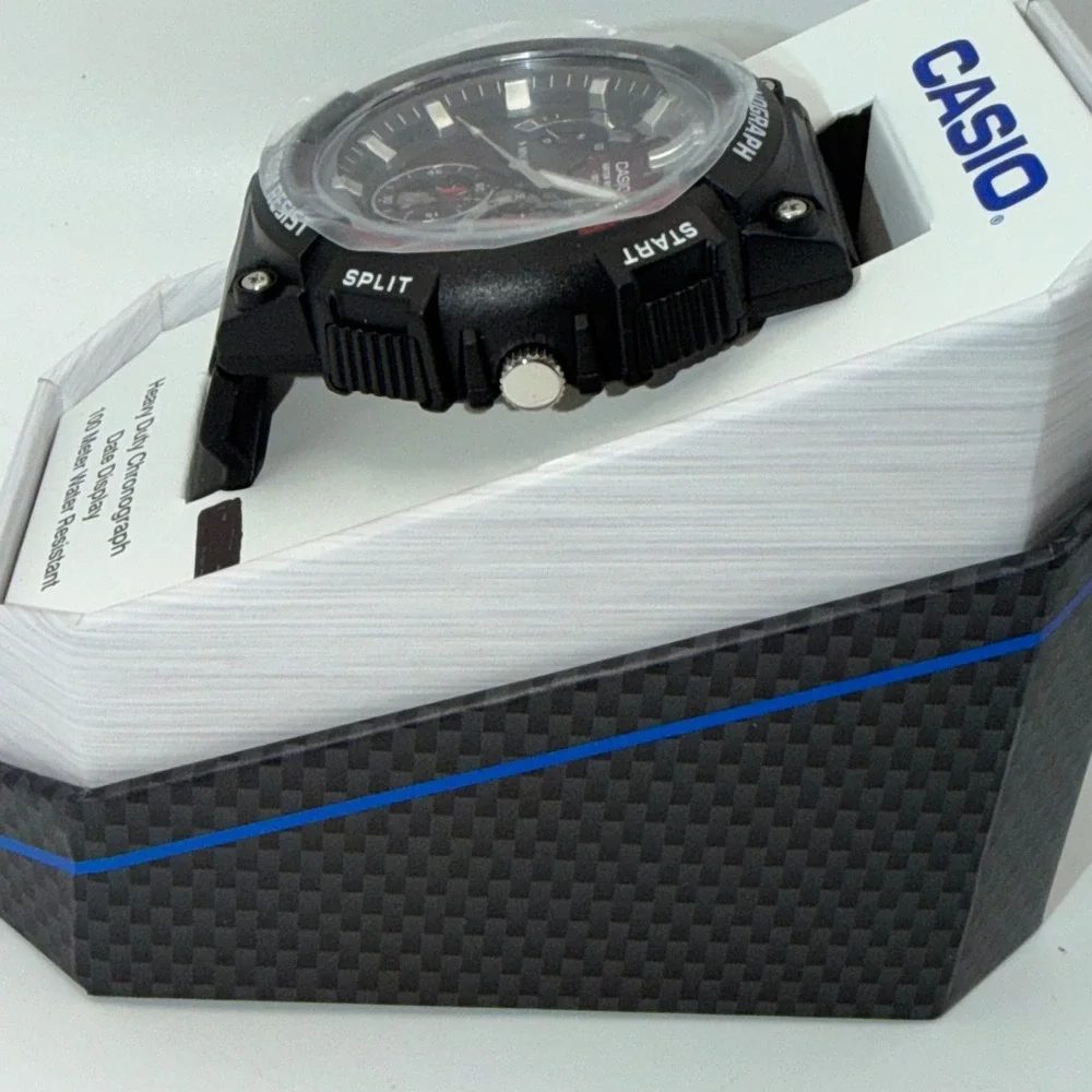 Casio Chronograph Watch Mens Black Red Heavy Duty Sport MCW-200H-4AV